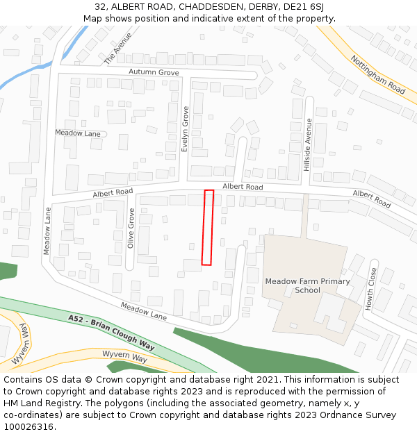 32, ALBERT ROAD, CHADDESDEN, DERBY, DE21 6SJ: Location map and indicative extent of plot