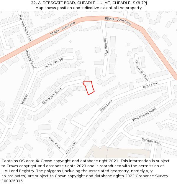 32, ALDERSGATE ROAD, CHEADLE HULME, CHEADLE, SK8 7PJ: Location map and indicative extent of plot