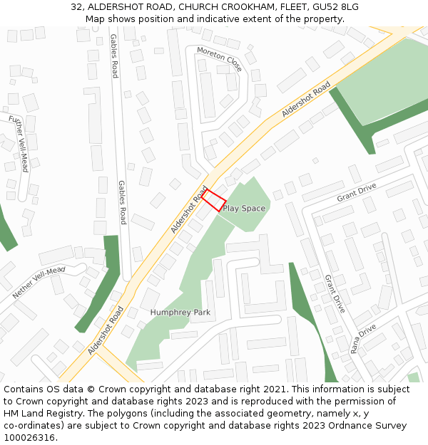 32, ALDERSHOT ROAD, CHURCH CROOKHAM, FLEET, GU52 8LG: Location map and indicative extent of plot