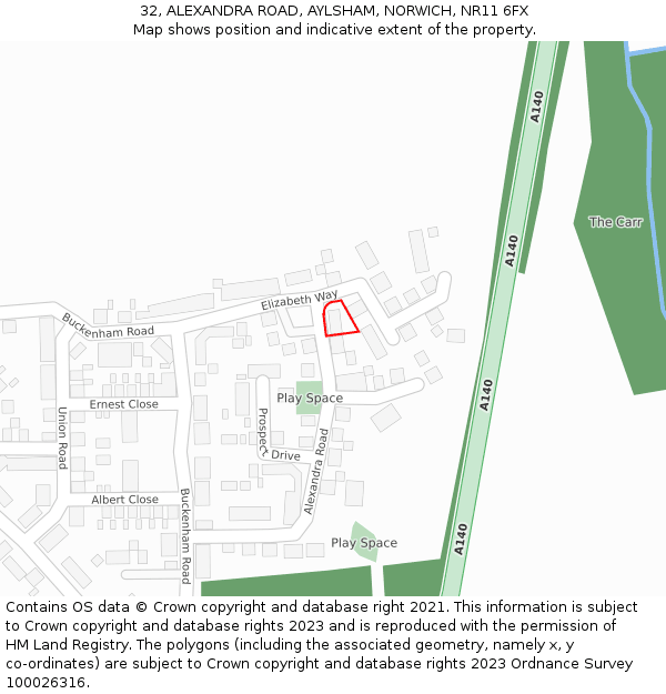 32, ALEXANDRA ROAD, AYLSHAM, NORWICH, NR11 6FX: Location map and indicative extent of plot