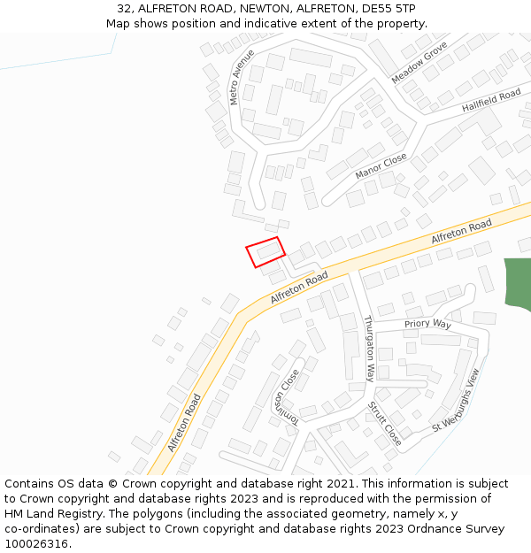 32, ALFRETON ROAD, NEWTON, ALFRETON, DE55 5TP: Location map and indicative extent of plot