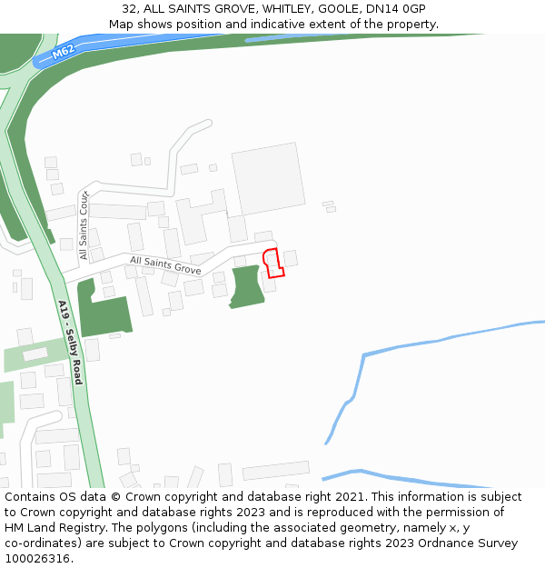 32, ALL SAINTS GROVE, WHITLEY, GOOLE, DN14 0GP: Location map and indicative extent of plot