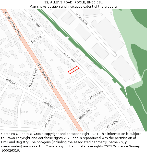 32, ALLENS ROAD, POOLE, BH16 5BU: Location map and indicative extent of plot