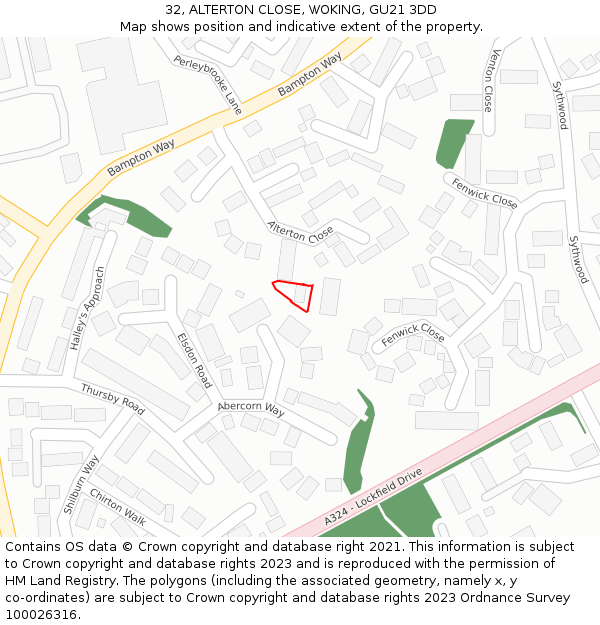 32, ALTERTON CLOSE, WOKING, GU21 3DD: Location map and indicative extent of plot