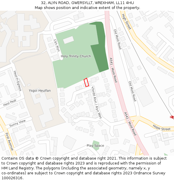 32, ALYN ROAD, GWERSYLLT, WREXHAM, LL11 4HU: Location map and indicative extent of plot