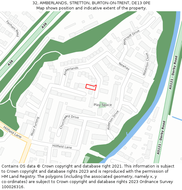 32, AMBERLANDS, STRETTON, BURTON-ON-TRENT, DE13 0PE: Location map and indicative extent of plot