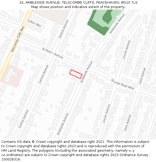 32, AMBLESIDE AVENUE, TELSCOMBE CLIFFS, PEACEHAVEN, BN10 7LS: Location map and indicative extent of plot