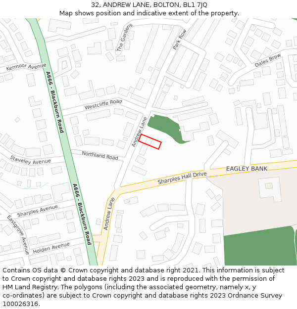 32, ANDREW LANE, BOLTON, BL1 7JQ: Location map and indicative extent of plot