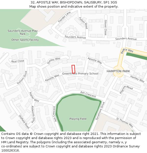 32, APOSTLE WAY, BISHOPDOWN, SALISBURY, SP1 3GS: Location map and indicative extent of plot