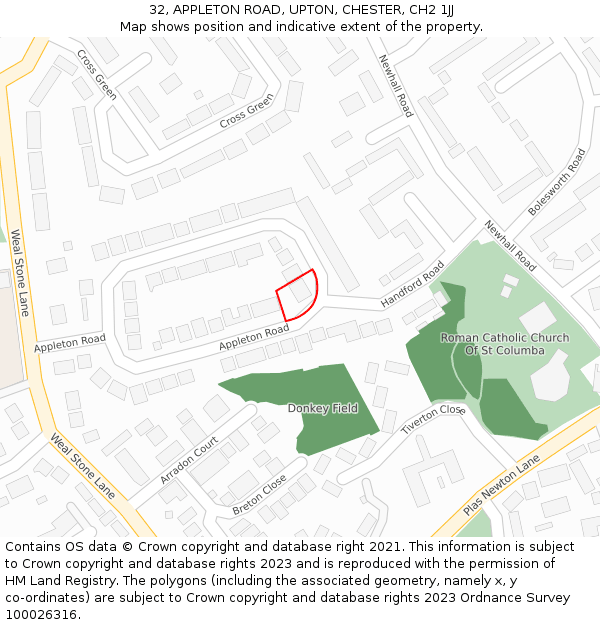 32, APPLETON ROAD, UPTON, CHESTER, CH2 1JJ: Location map and indicative extent of plot