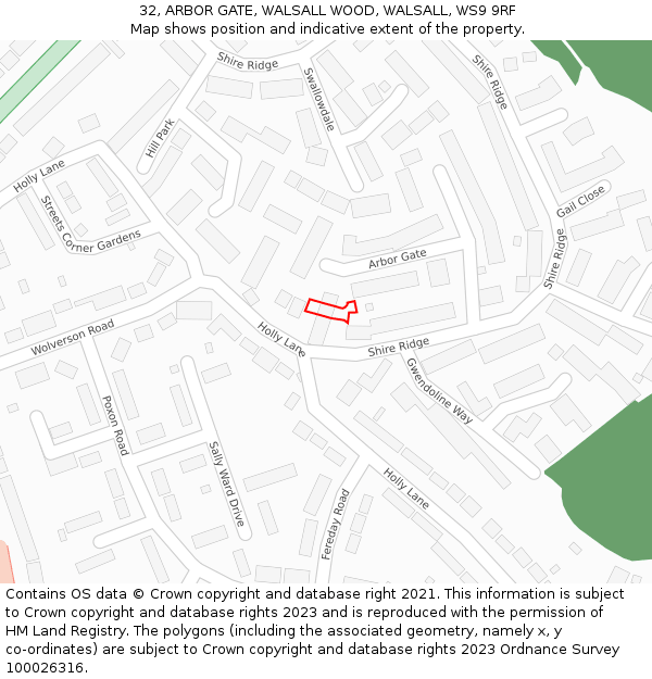 32, ARBOR GATE, WALSALL WOOD, WALSALL, WS9 9RF: Location map and indicative extent of plot