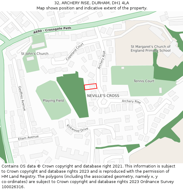 32, ARCHERY RISE, DURHAM, DH1 4LA: Location map and indicative extent of plot