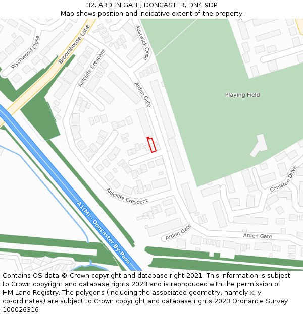 32, ARDEN GATE, DONCASTER, DN4 9DP: Location map and indicative extent of plot