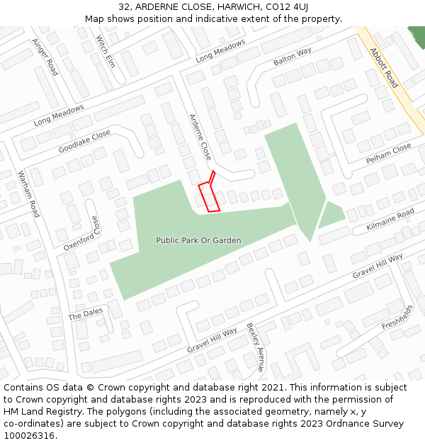 32, ARDERNE CLOSE, HARWICH, CO12 4UJ: Location map and indicative extent of plot