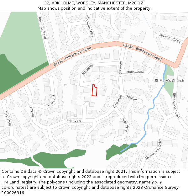 32, ARKHOLME, WORSLEY, MANCHESTER, M28 1ZJ: Location map and indicative extent of plot