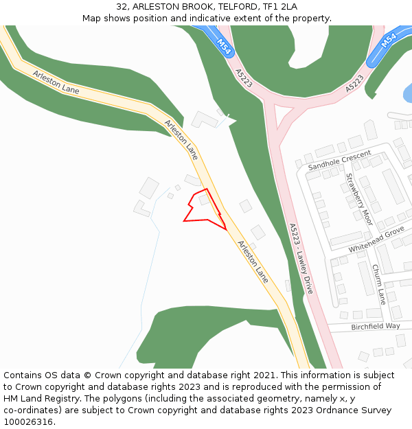 32, ARLESTON BROOK, TELFORD, TF1 2LA: Location map and indicative extent of plot