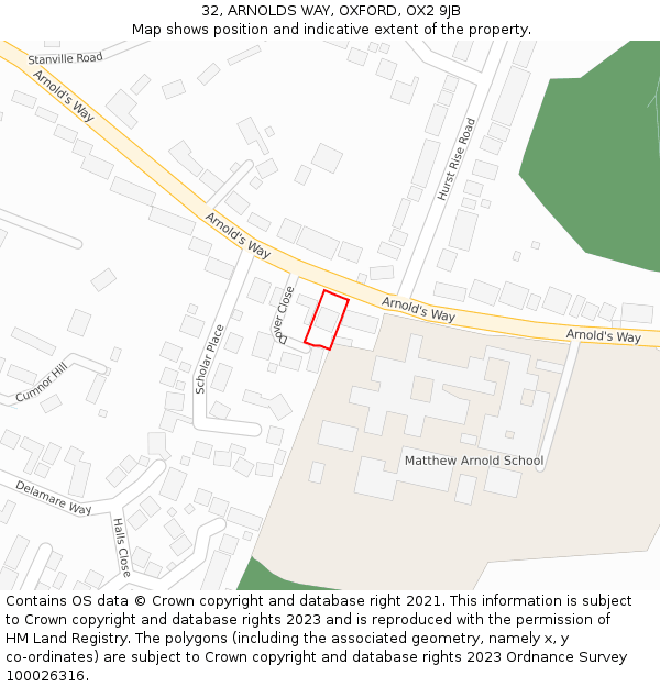 32, ARNOLDS WAY, OXFORD, OX2 9JB: Location map and indicative extent of plot