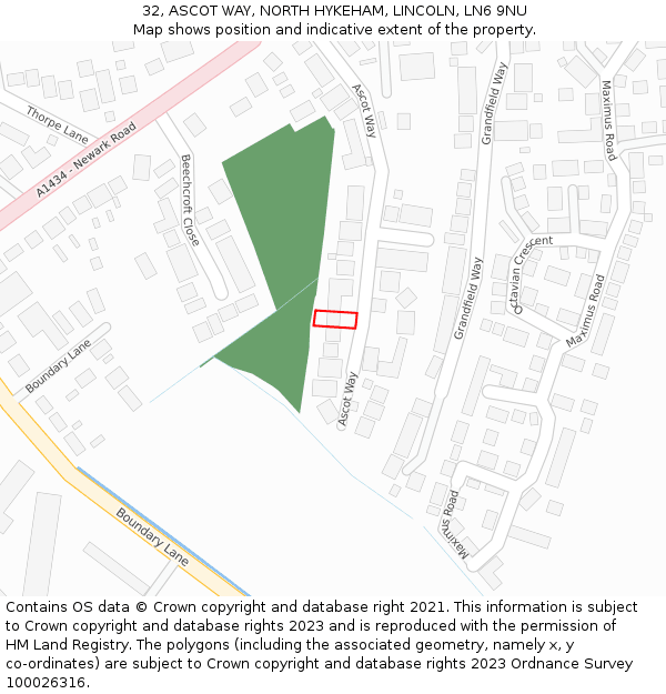32, ASCOT WAY, NORTH HYKEHAM, LINCOLN, LN6 9NU: Location map and indicative extent of plot