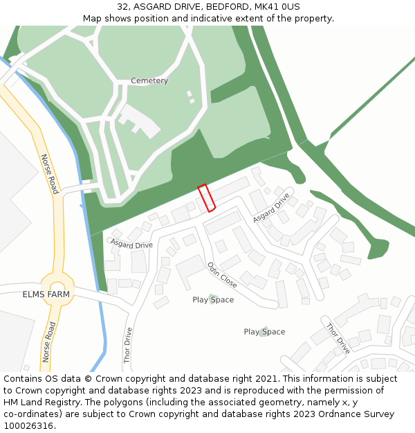 32, ASGARD DRIVE, BEDFORD, MK41 0US: Location map and indicative extent of plot