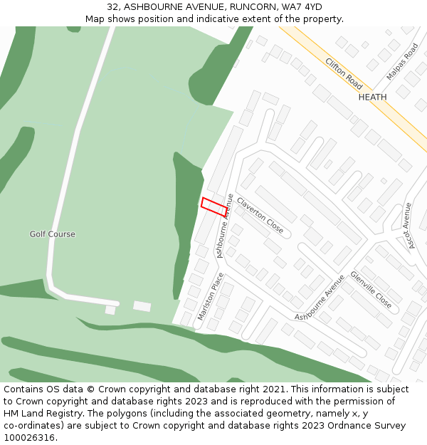 32, ASHBOURNE AVENUE, RUNCORN, WA7 4YD: Location map and indicative extent of plot