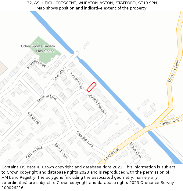 32, ASHLEIGH CRESCENT, WHEATON ASTON, STAFFORD, ST19 9PN: Location map and indicative extent of plot