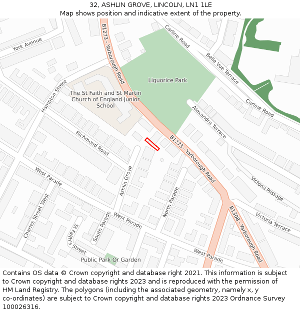 32, ASHLIN GROVE, LINCOLN, LN1 1LE: Location map and indicative extent of plot