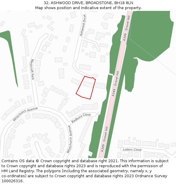 32, ASHWOOD DRIVE, BROADSTONE, BH18 8LN: Location map and indicative extent of plot