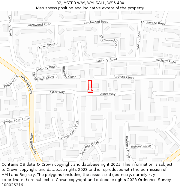 32, ASTER WAY, WALSALL, WS5 4RX: Location map and indicative extent of plot