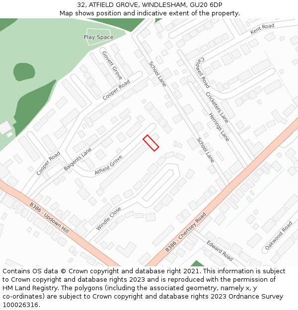 32, ATFIELD GROVE, WINDLESHAM, GU20 6DP: Location map and indicative extent of plot