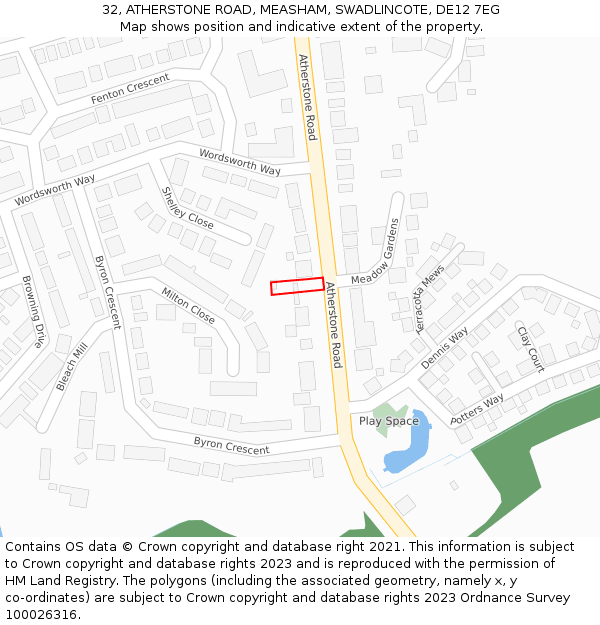 32, ATHERSTONE ROAD, MEASHAM, SWADLINCOTE, DE12 7EG: Location map and indicative extent of plot