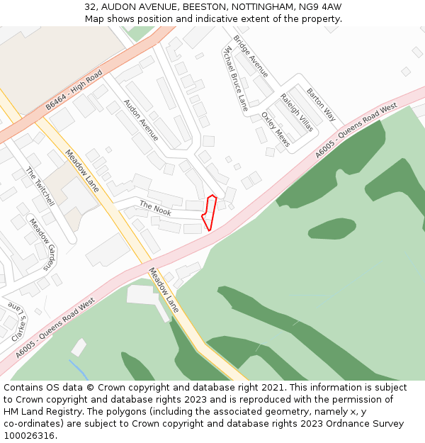 32, AUDON AVENUE, BEESTON, NOTTINGHAM, NG9 4AW: Location map and indicative extent of plot