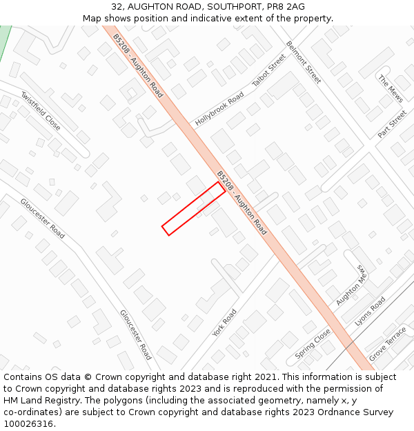 32, AUGHTON ROAD, SOUTHPORT, PR8 2AG: Location map and indicative extent of plot