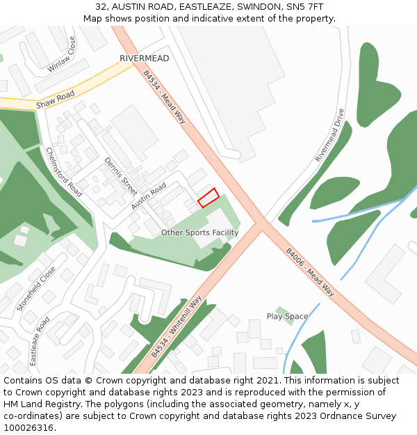 32, AUSTIN ROAD, EASTLEAZE, SWINDON, SN5 7FT: Location map and indicative extent of plot