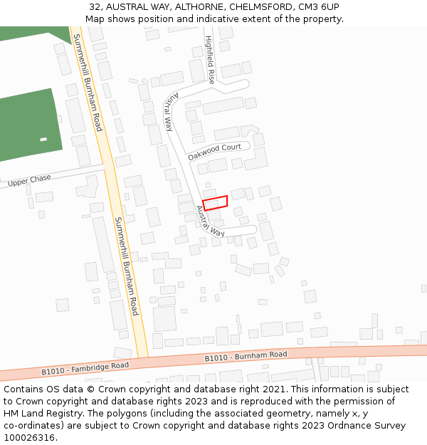 32, AUSTRAL WAY, ALTHORNE, CHELMSFORD, CM3 6UP: Location map and indicative extent of plot