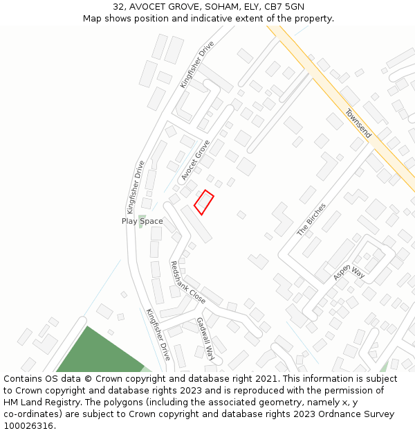 32, AVOCET GROVE, SOHAM, ELY, CB7 5GN: Location map and indicative extent of plot