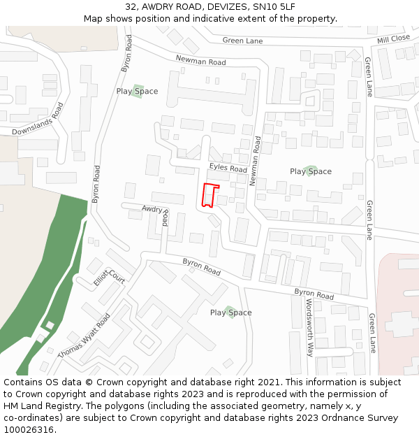 32, AWDRY ROAD, DEVIZES, SN10 5LF: Location map and indicative extent of plot