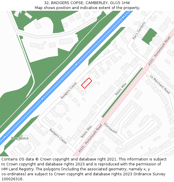 32, BADGERS COPSE, CAMBERLEY, GU15 1HW: Location map and indicative extent of plot
