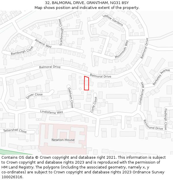 32, BALMORAL DRIVE, GRANTHAM, NG31 8SY: Location map and indicative extent of plot