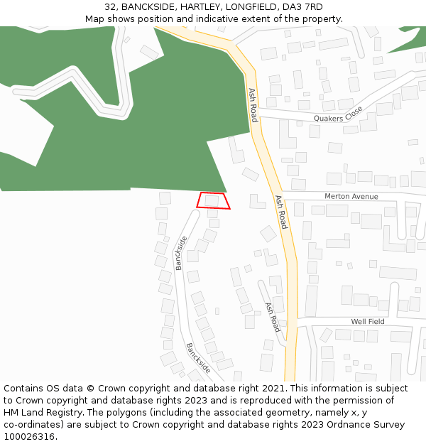 32, BANCKSIDE, HARTLEY, LONGFIELD, DA3 7RD: Location map and indicative extent of plot