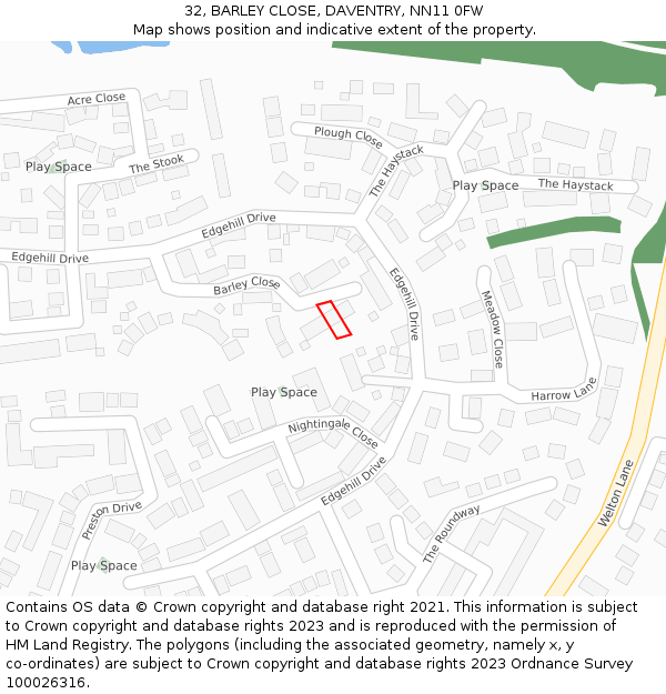 32, BARLEY CLOSE, DAVENTRY, NN11 0FW: Location map and indicative extent of plot