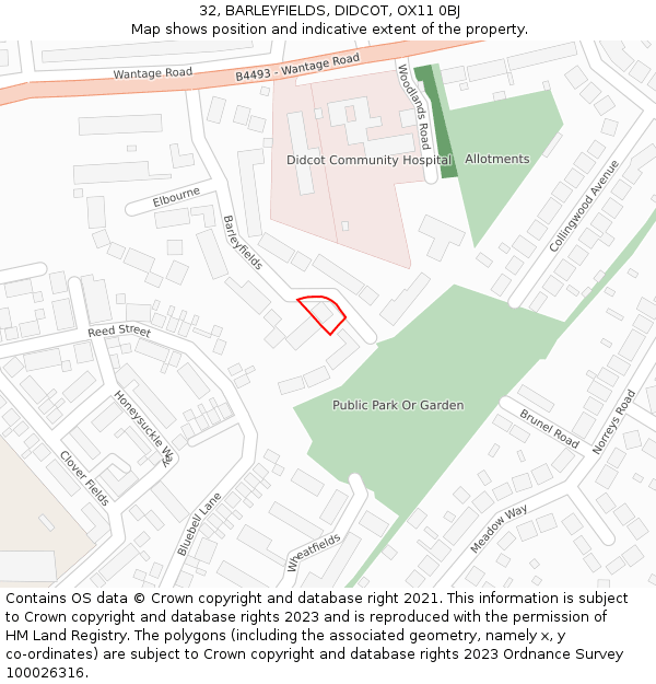 32, BARLEYFIELDS, DIDCOT, OX11 0BJ: Location map and indicative extent of plot