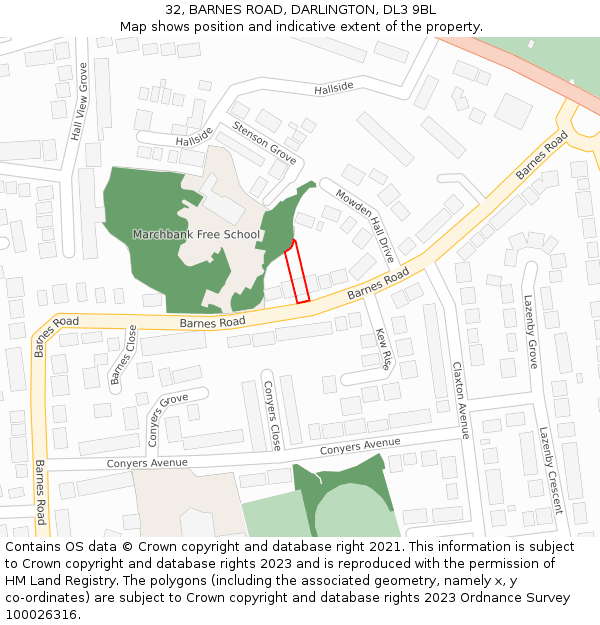 32, BARNES ROAD, DARLINGTON, DL3 9BL: Location map and indicative extent of plot