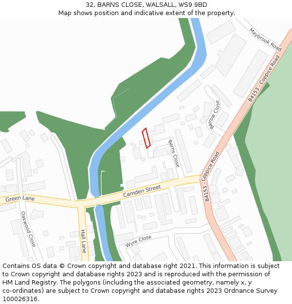 32, BARNS CLOSE, WALSALL, WS9 9BD: Location map and indicative extent of plot