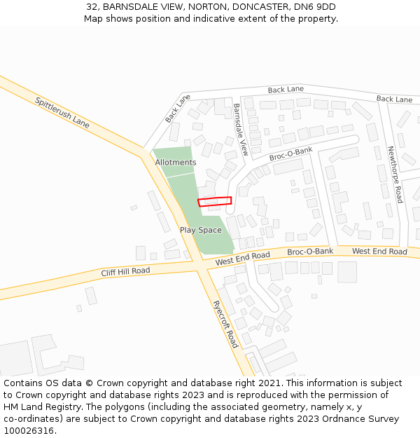 32, BARNSDALE VIEW, NORTON, DONCASTER, DN6 9DD: Location map and indicative extent of plot