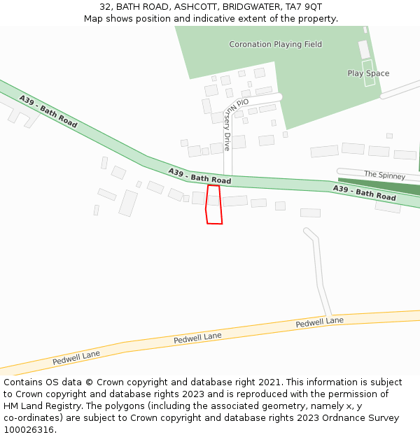 32, BATH ROAD, ASHCOTT, BRIDGWATER, TA7 9QT: Location map and indicative extent of plot