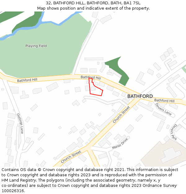 32, BATHFORD HILL, BATHFORD, BATH, BA1 7SL: Location map and indicative extent of plot