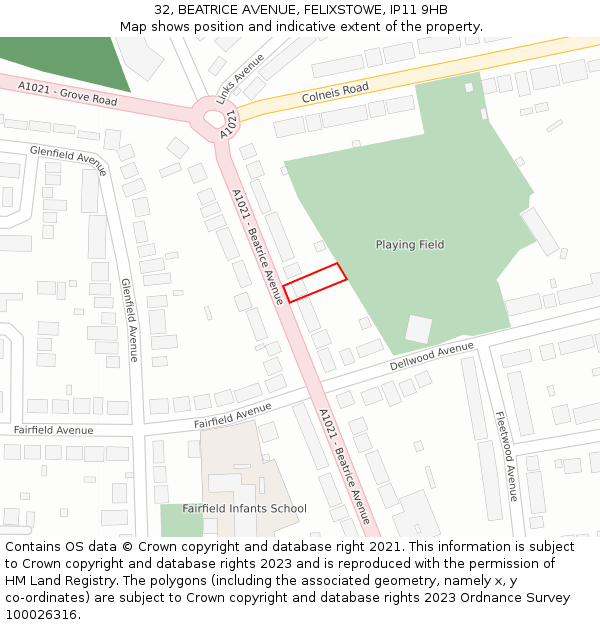 32, BEATRICE AVENUE, FELIXSTOWE, IP11 9HB: Location map and indicative extent of plot