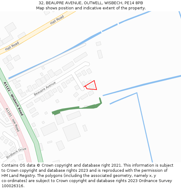 32, BEAUPRE AVENUE, OUTWELL, WISBECH, PE14 8PB: Location map and indicative extent of plot