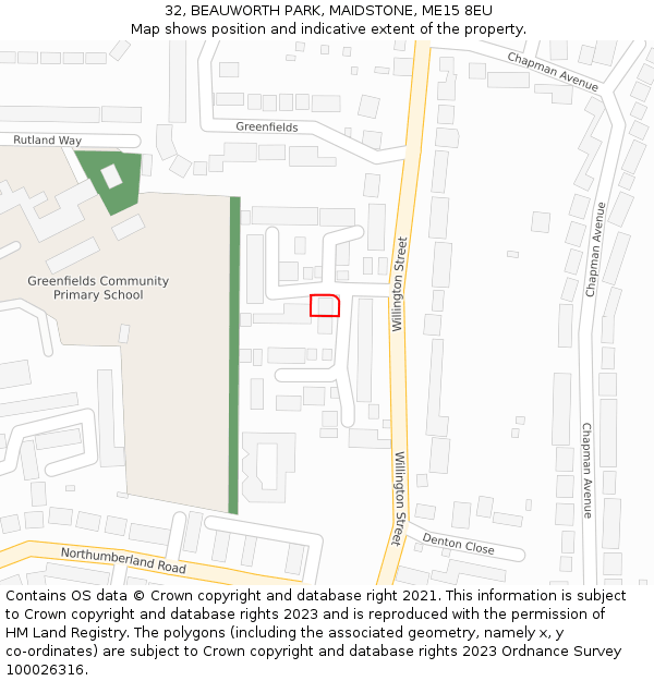 32, BEAUWORTH PARK, MAIDSTONE, ME15 8EU: Location map and indicative extent of plot