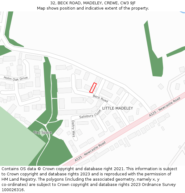 32, BECK ROAD, MADELEY, CREWE, CW3 9JF: Location map and indicative extent of plot